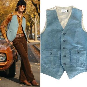 Levi's 70s Wildfire Sportswear Blue Corduroy Button Up Men's Vest *Medium